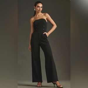 Anthropologie Maeve Dark Navy-Gray Pinstripe Jumpsuit